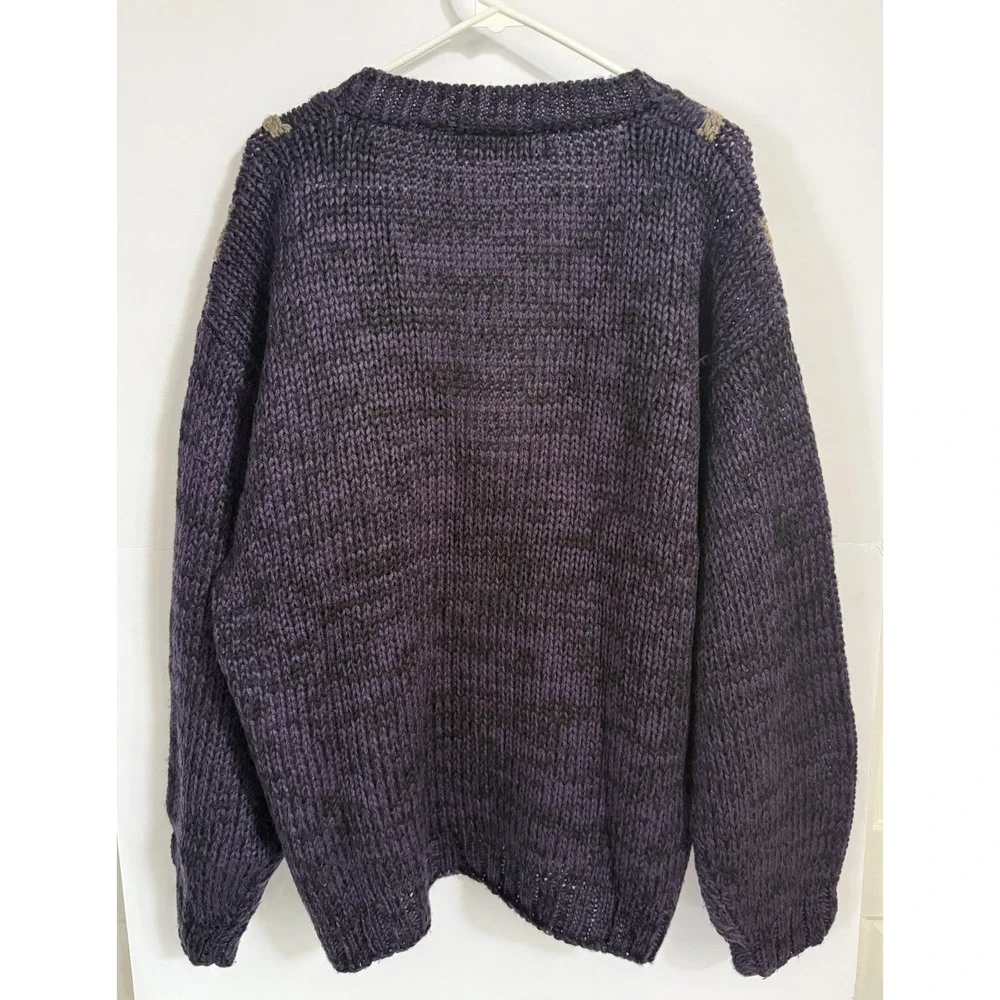 Vintage Le Tigre Cardigan Purple and Brown XL Chunky Knit Cosby Grandpacore